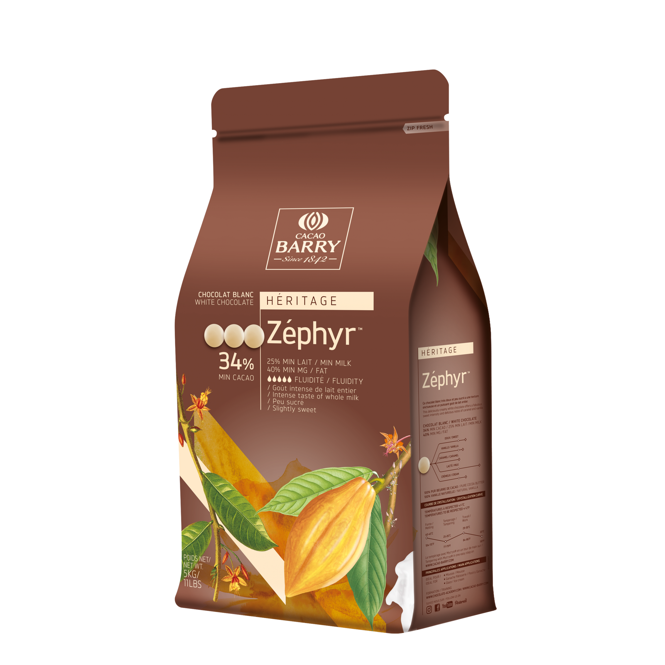 Chocolat blanc Zéphyr 34% 5kg   - Cacao Barry - Chocolat blanc - CHW-N34ZEPH-CA-U77 - La Guilde Culinaire