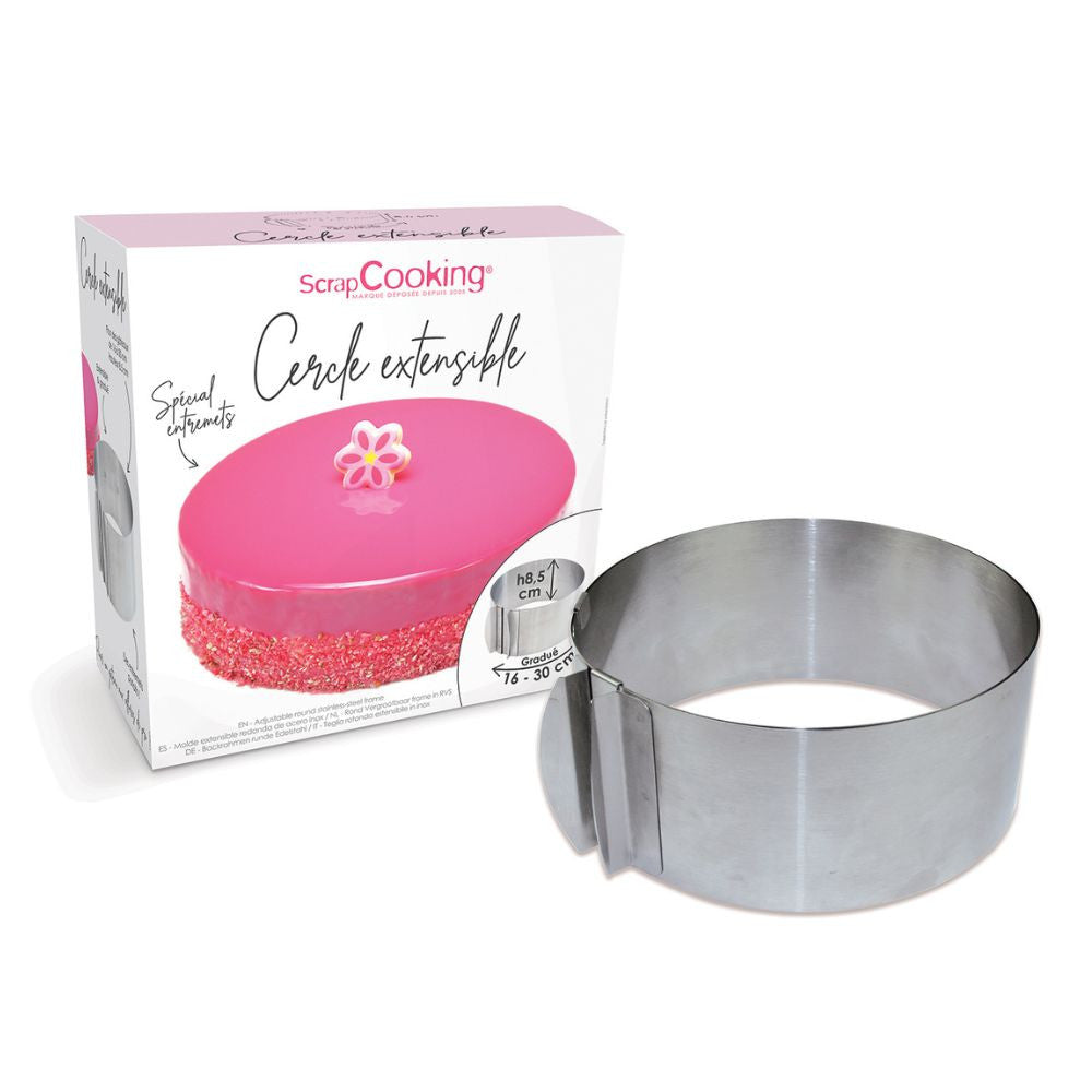 Cadre à pâtisserie extensible rond inox 16cm à 30cm x 8,5cm    - Scrapcooking - Cadre à pâtisserie -  - La Guilde Culinaire