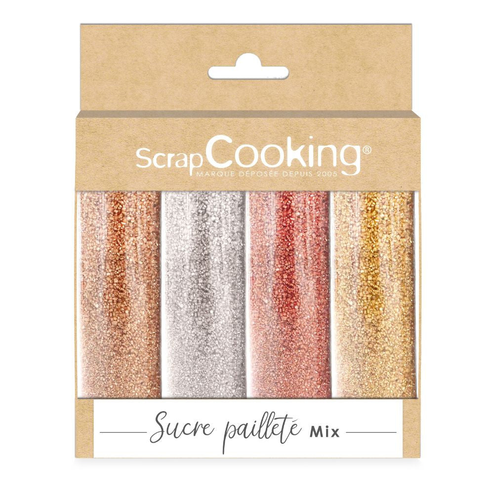 Lot de 4 sucres pailletés or, or rose, argent, rubis 76g    - Scrapcooking - Sucres pailletés -  - La Guilde Culinaire