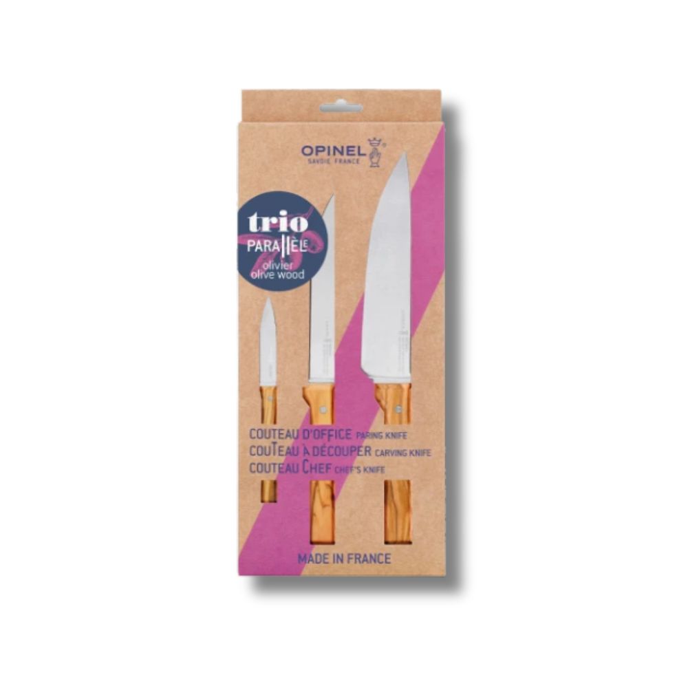 Coffret Trio Parallèle Olivier - Opinel - Couteau de table - - La Guilde Culinaire