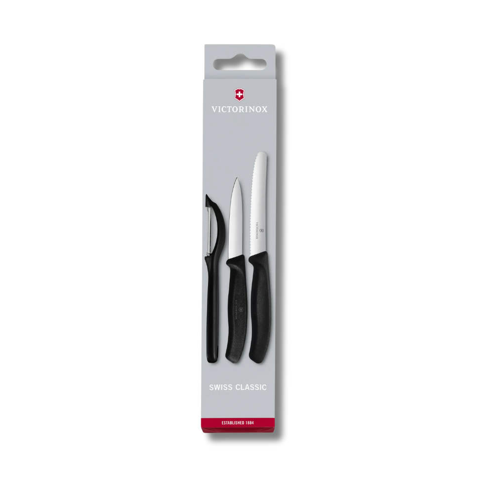 Set de couteaux d’office Swiss Classic avec éplucheur, 3 pièces Noir - Victorinox - Couteau d'office - 6.7113.31 - La Guilde Culinaire