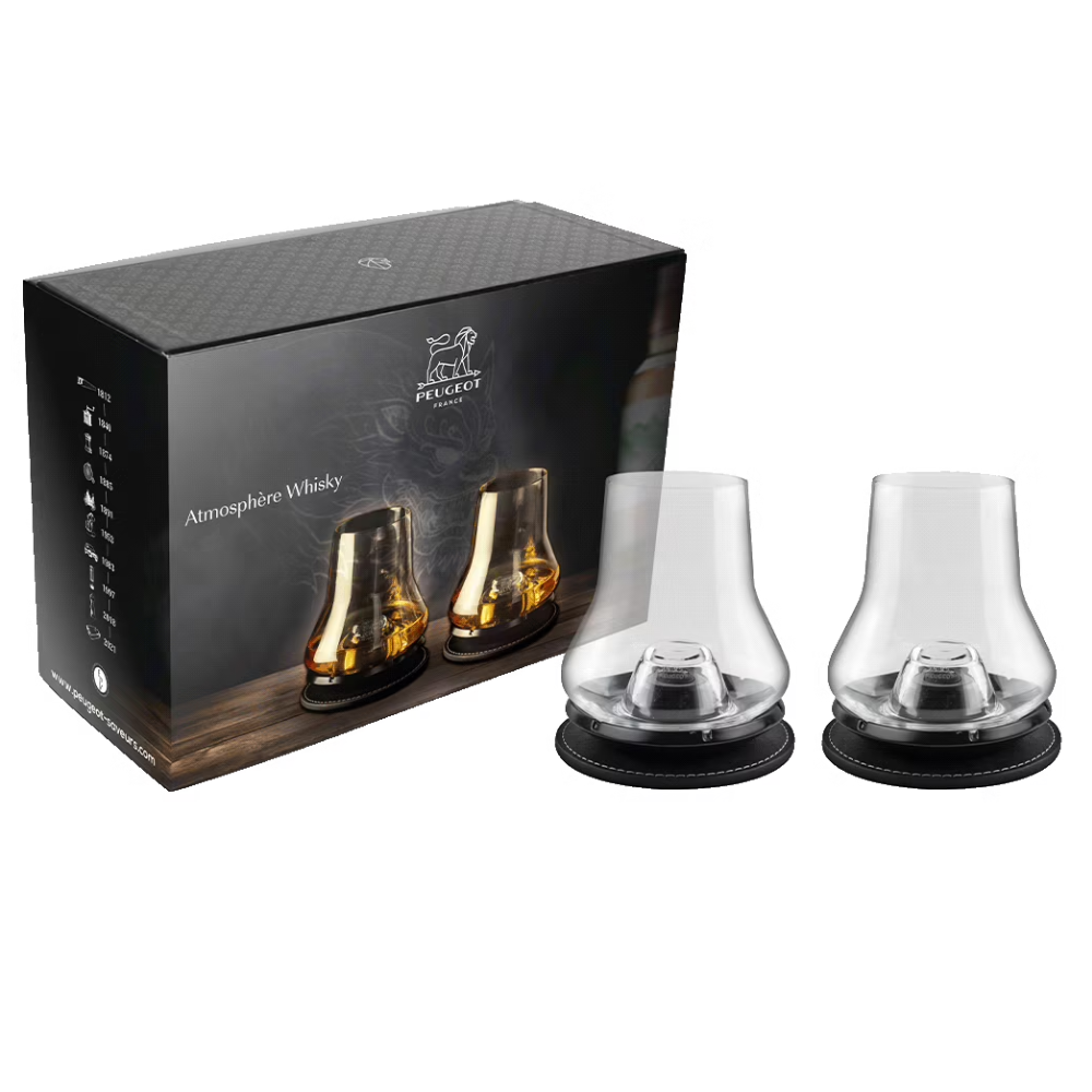 Coffret cadeau - 2 sets de dégustation Whisky avec socles rafraichisseurs noir mat - Peugeot - Verre à whisky - - La Guilde Culinaire