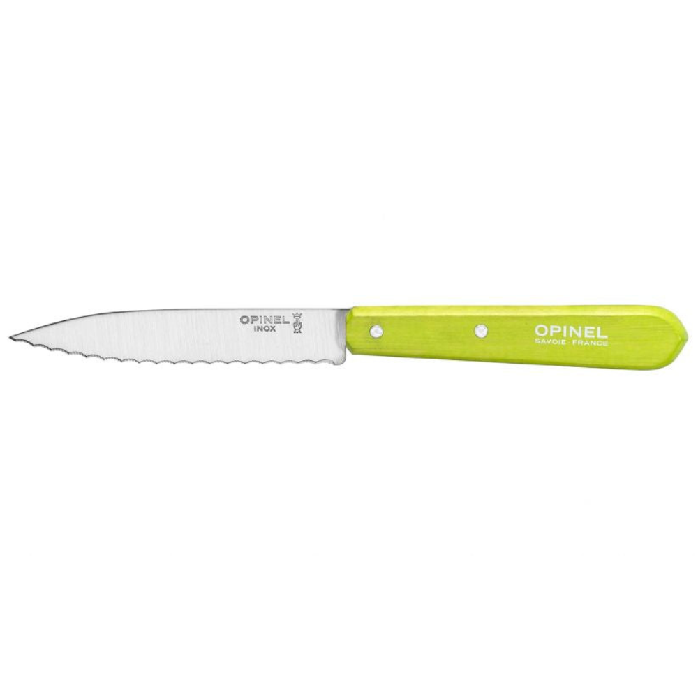 Opinel - Couteau cranté N°113 hêtre Hêtre vert pomme   - Opinel - Couteau d'office - 001920 - La Guilde Culinaire