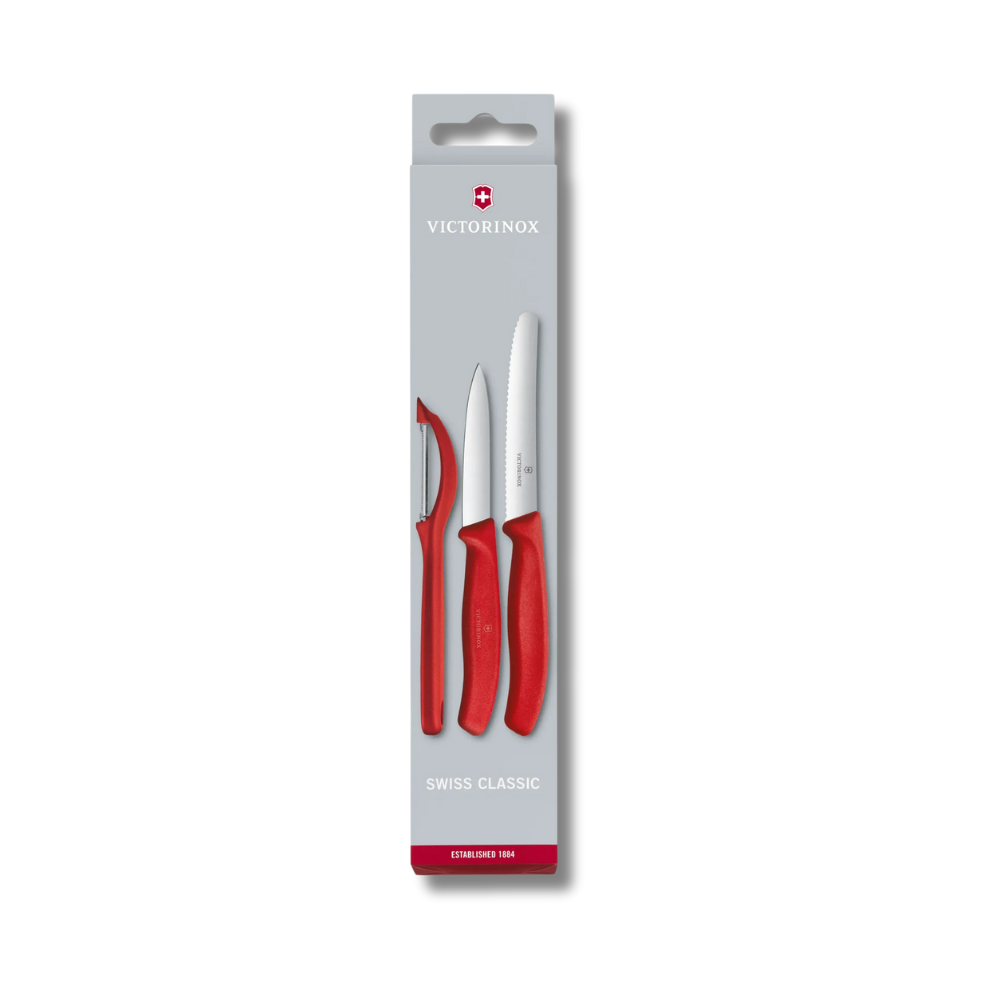 Set de couteaux d’office Swiss Classic avec éplucheur, 3 pièces Rouge - Victorinox - Couteau d'office - 6.7111.31 - La Guilde Culinaire