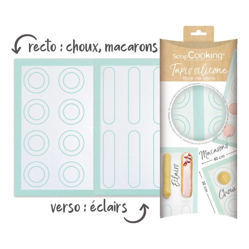 Tapis silicone en fibre de verre choux/éclair/macaron    - Scrapcooking - Tapis de pâtisserie -  - La Guilde Culinaire