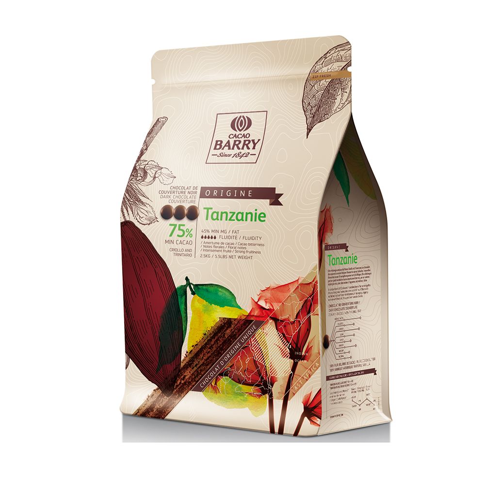 Chocolat Tanzanie Pure Origine 75% cacao 2.5kg *   - Cacao Barry - Chocolat noir - CHD-Q75TAZ-CA-U75 - La Guilde Culinaire