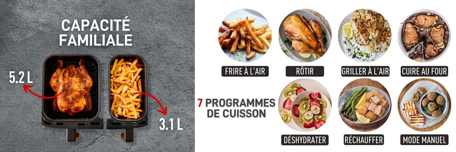 Friteuse à air, deux tiroirs 8,3 L- T-fal    - T-fal - Air fryer -  - La Guilde Culinaire