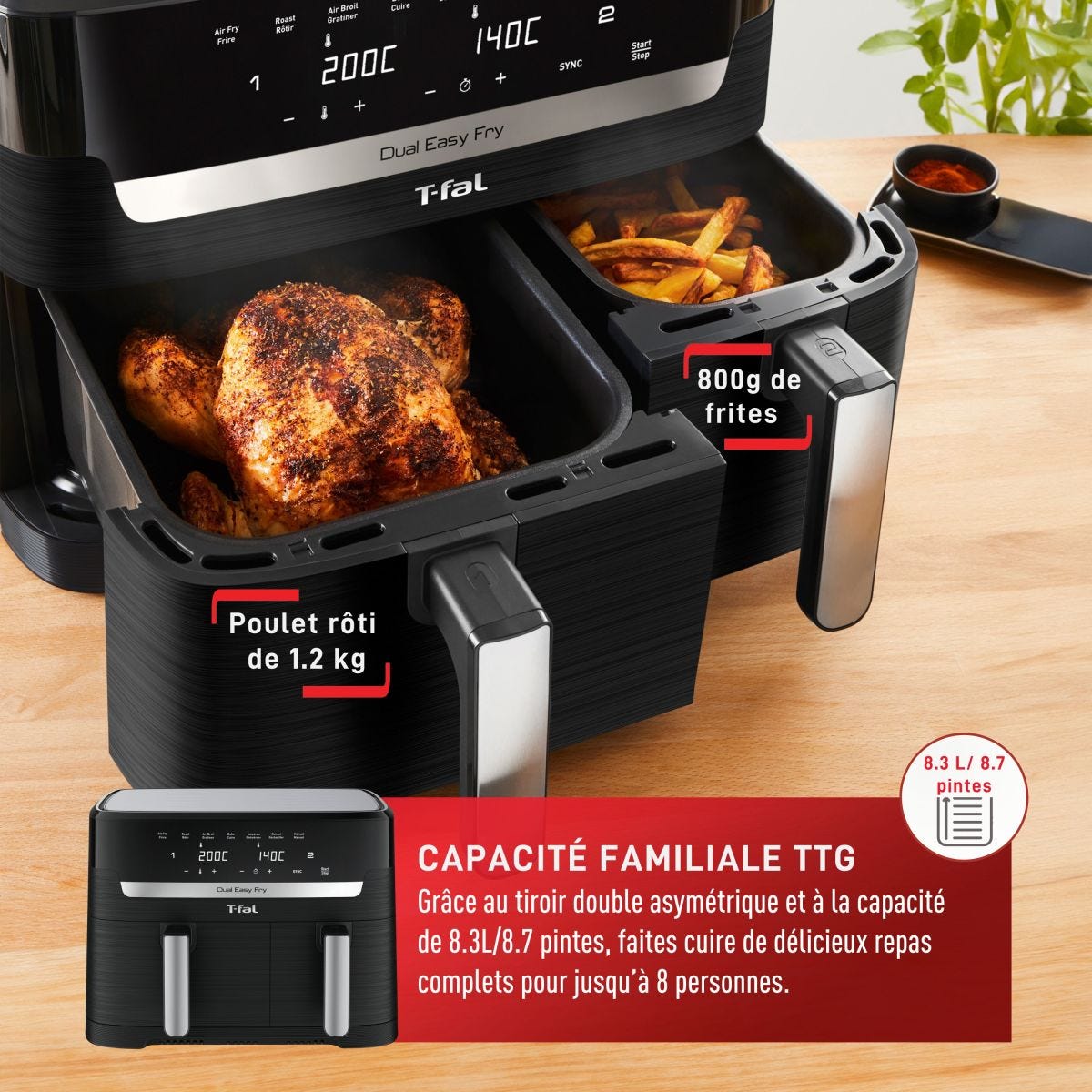 Friteuse à air, deux tiroirs 8,3 L- T-fal    - T-fal - Air fryer - 