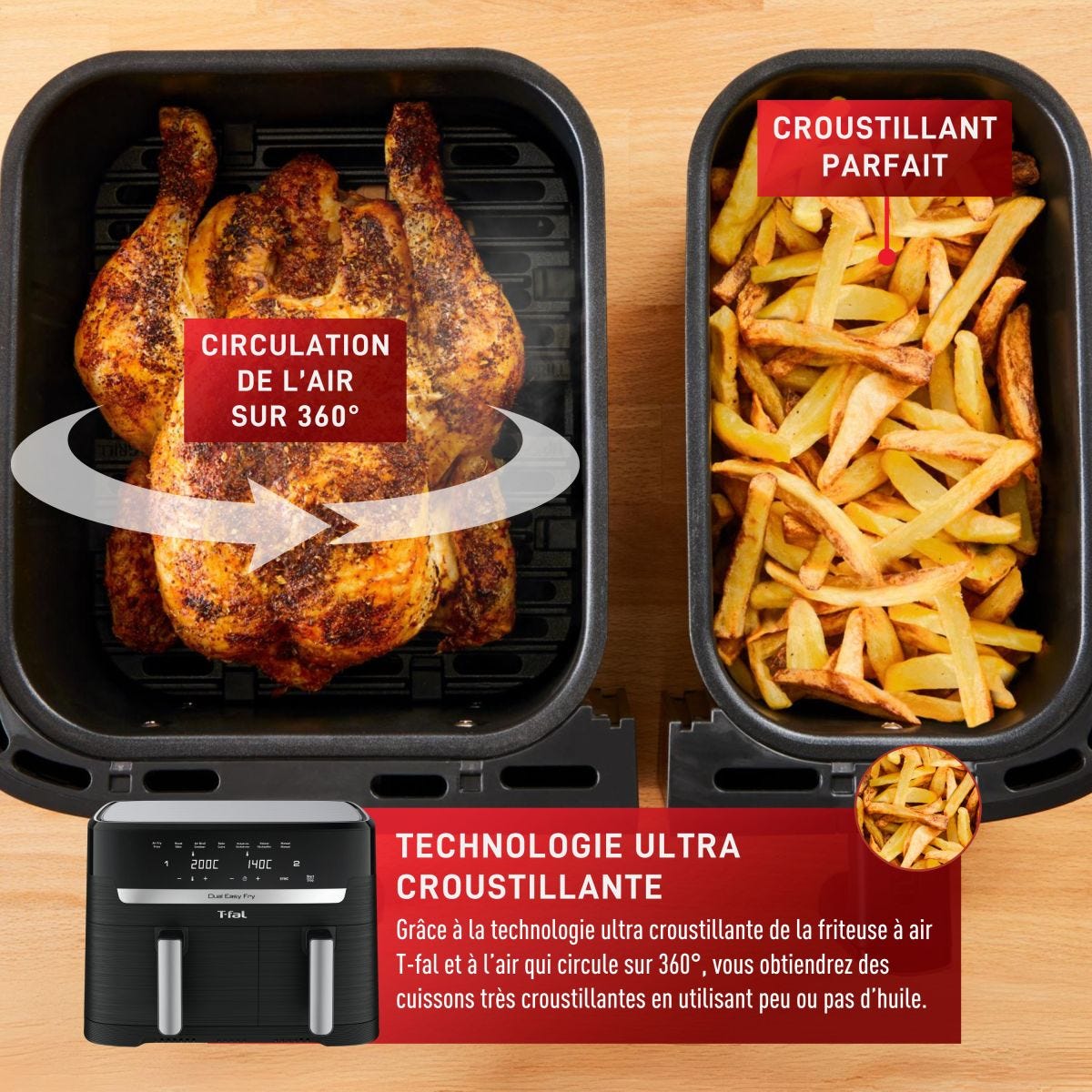 Friteuse à air, deux tiroirs 8,3 L- T-fal    - T-fal - Air fryer - 