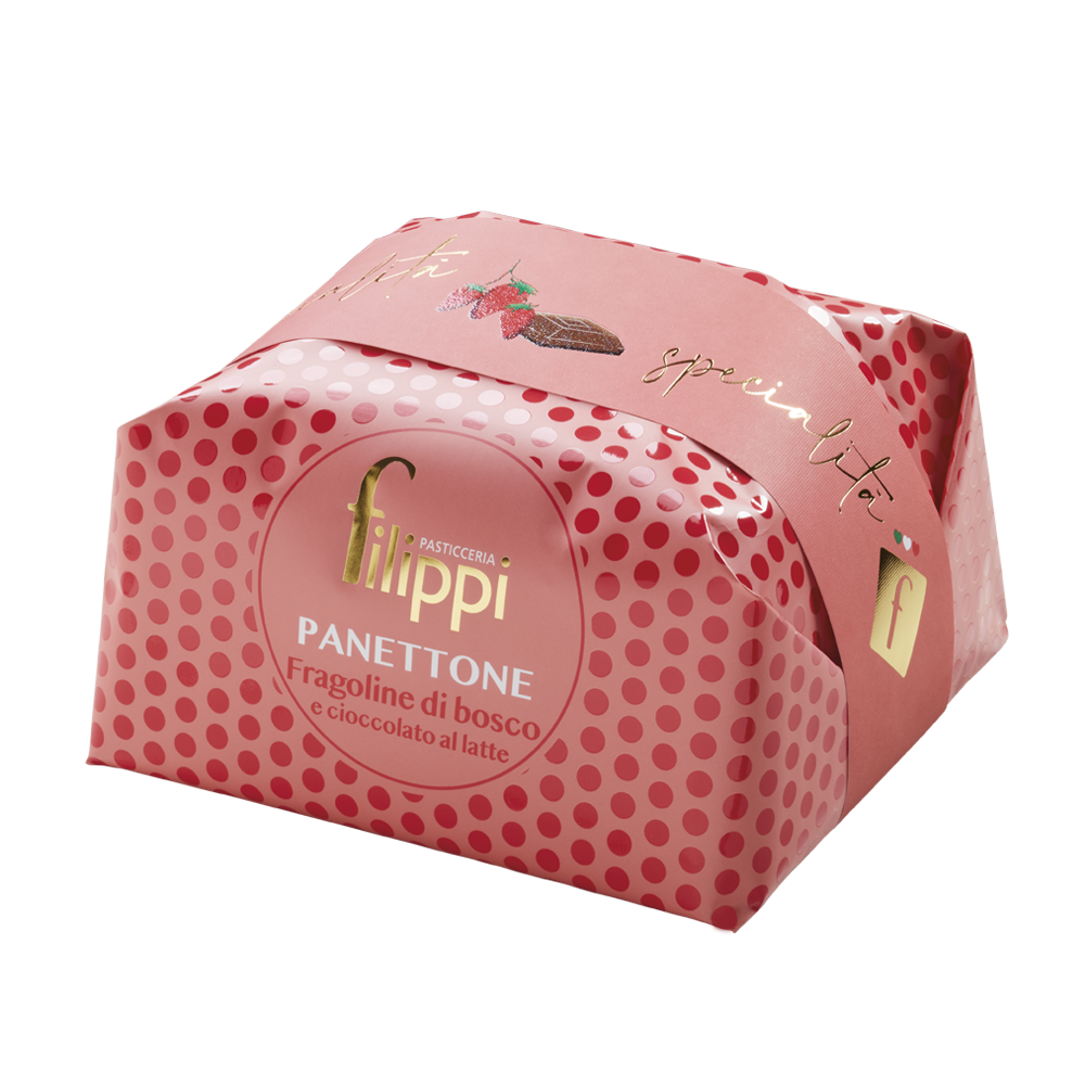 Panettone aux fraises sauvages et chocolat au lait 500g    - Filippi Pâtisserie - Panettone -  - La Guilde Culinaire